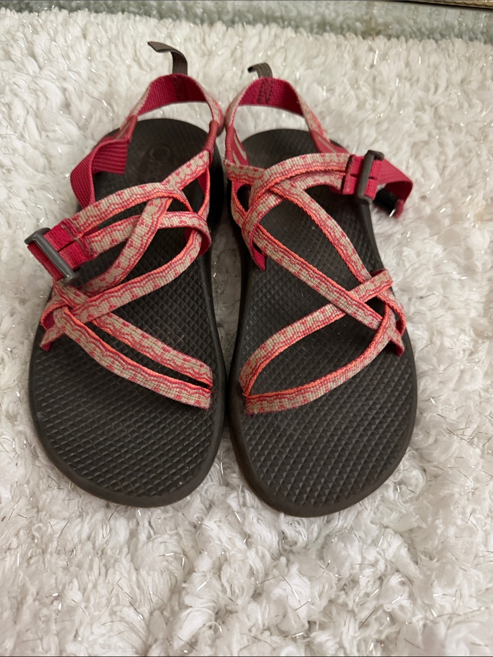 Chaco Pink and Coral Strappy Outdoor Sandals